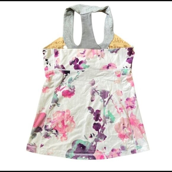 Lululemon Scoop Neck TankBlurred Blossoms White / Heathered Fossil size 10 - Picture 11 of 13